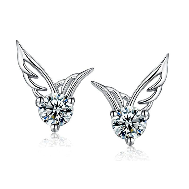 925 Sterling Silver Crystal Wing Earring - Unore Jewelry