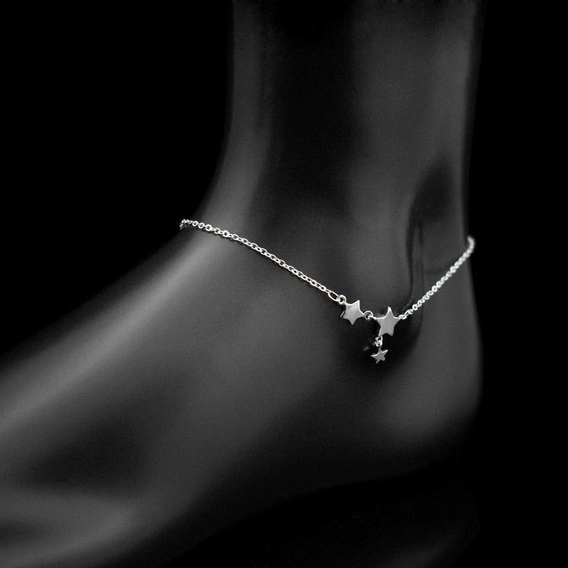 925 Sterling Silver Three Stars Anklet - Unore Jewelry