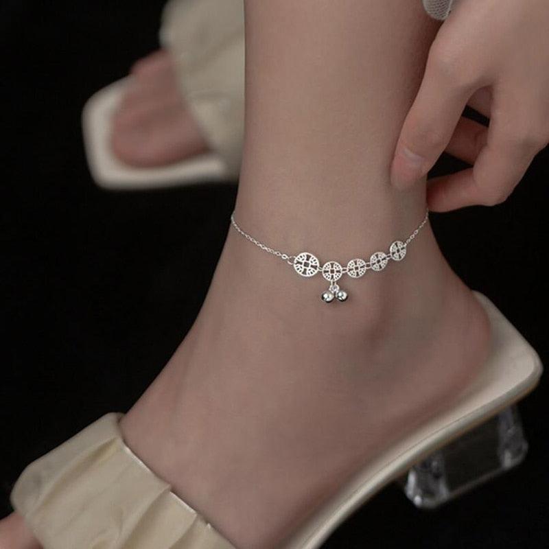 925 Sterling Silver Coin Bell Anklet - Unore Jewelry