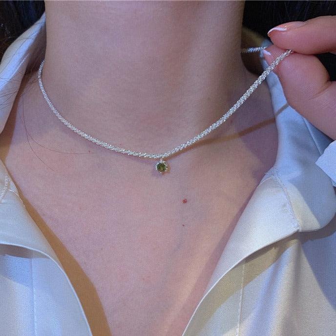 925 Sterling Silver Green Gem Pendant Necklace - Unore Jewelry